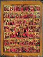 Resurrection, the Descent into Hell, with the feasts, passion and Gospel scenes