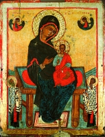 Mother of God enthroned with attending Sts. Nicholas and Clement