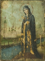 Святая благоверная великая княгиня Анна Кашинская с монастырем, в молении облачному Спасу